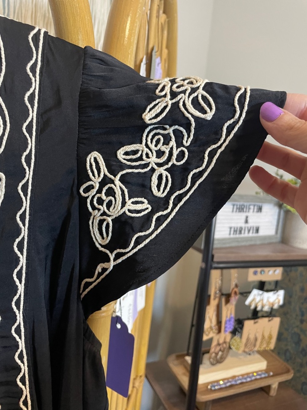 Rachel Zoe Black Blouse with White Embroidered Scallops - Picture 5 of 7